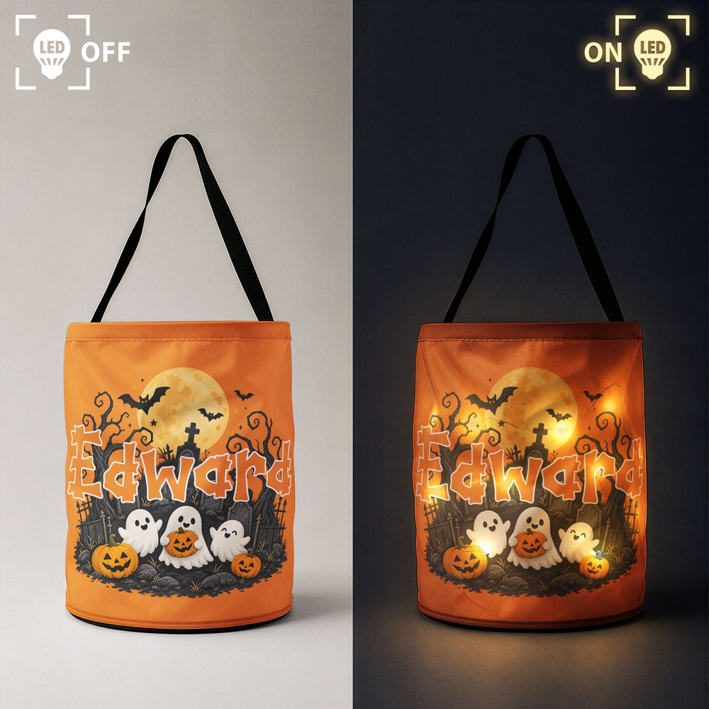 Personalized Light-Up Halloween Candy Bag, Custom Name Trick or Treat Basket for Kids
