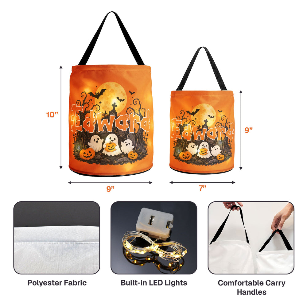 Personalized Light-Up Halloween Candy Bag, Custom Name Trick or Treat Basket for Kids