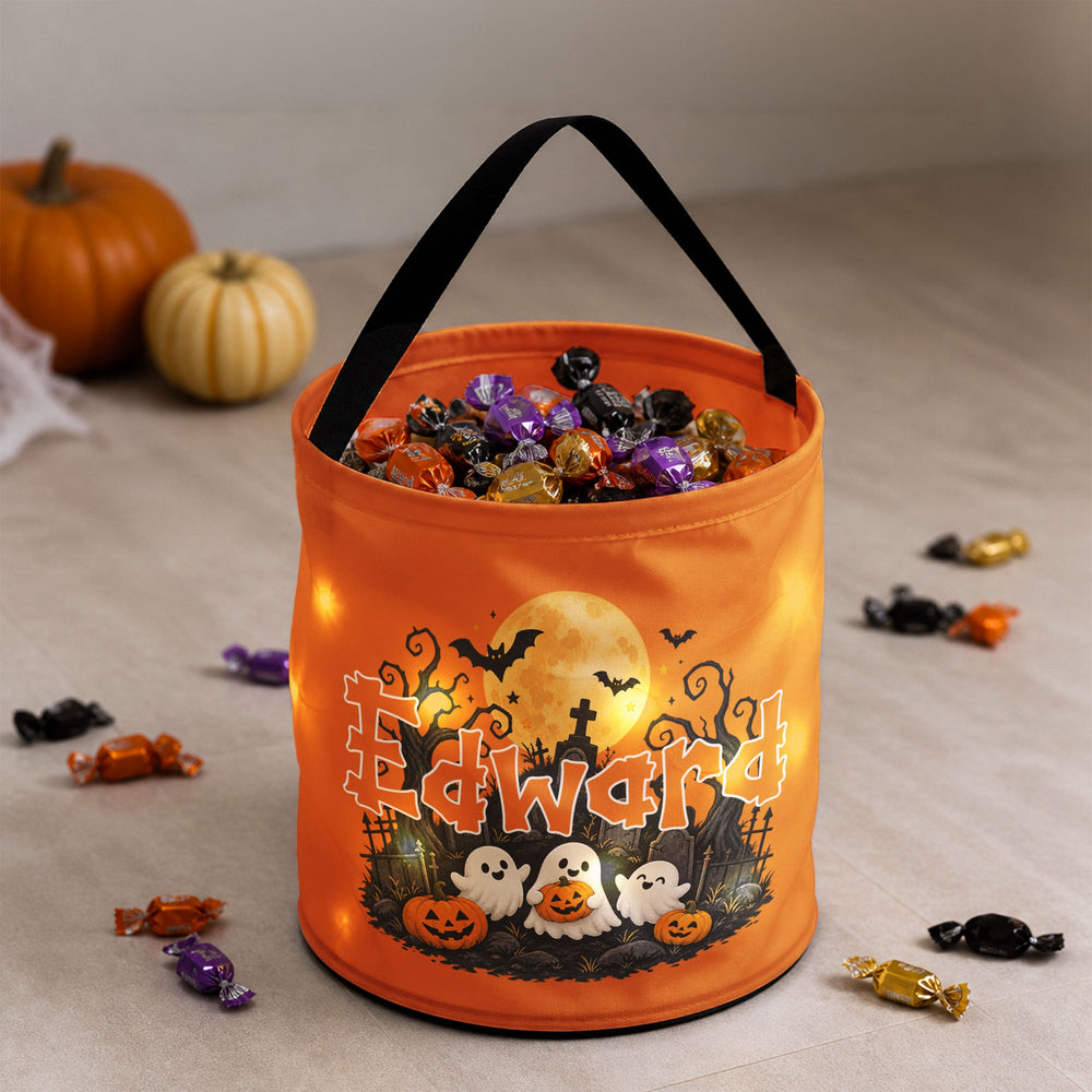 Personalized Light-Up Halloween Candy Bag, Custom Name Trick or Treat Basket for Kids