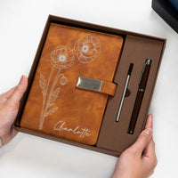 Custom Name Journal Birth Month Flower Gift - Personalized Leather Journal