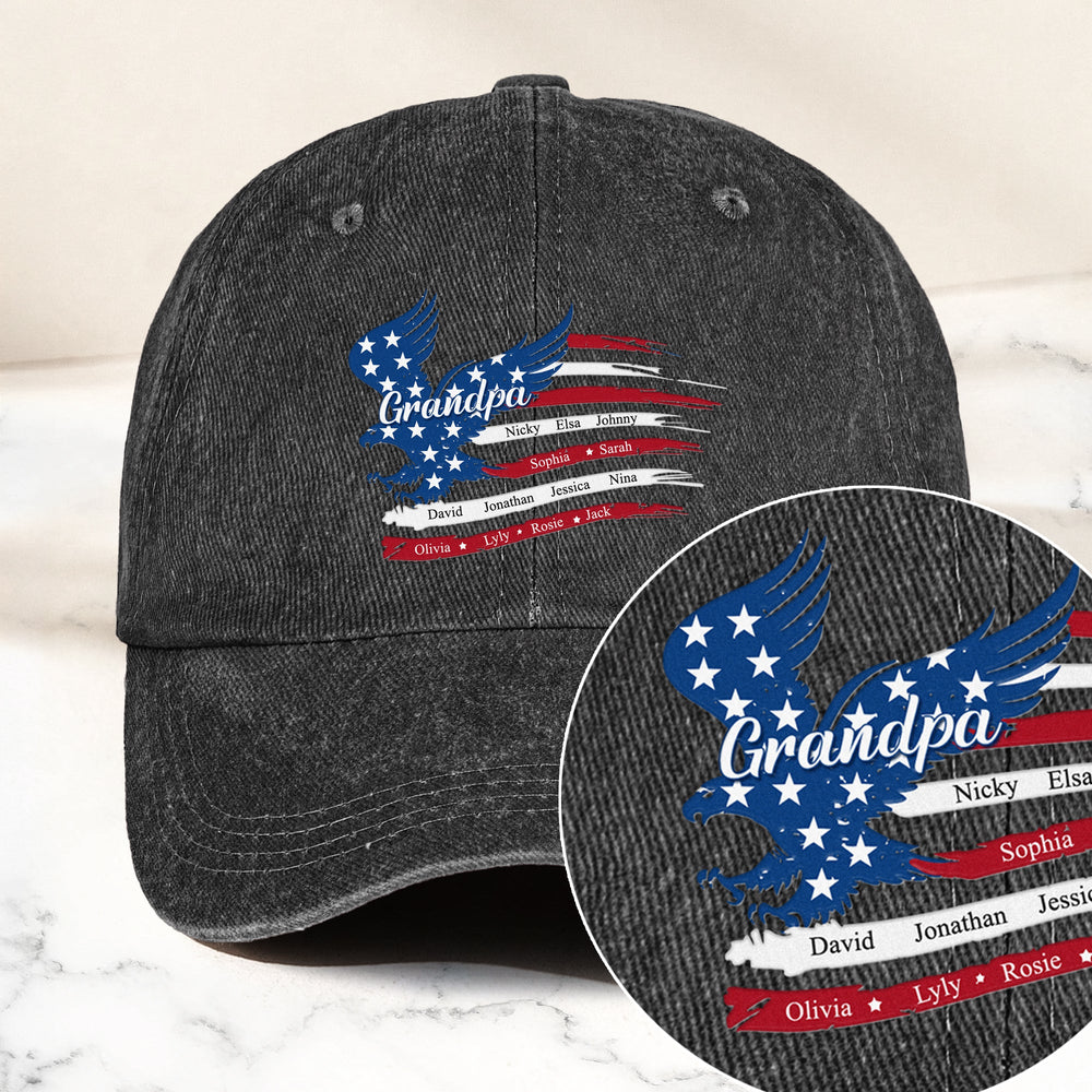 Custom Name Kids, American Flag, Father's Day Gift For Grandpa, Dad - Personalized Cap