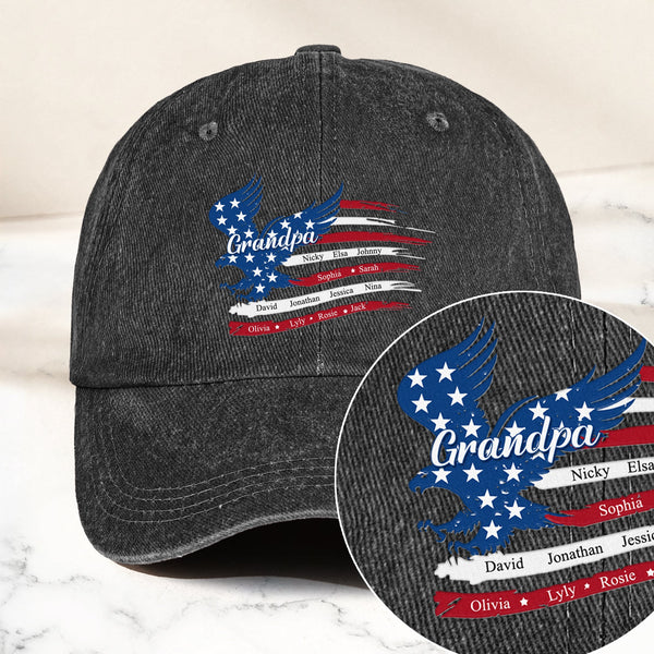 Custom Name Kids, American Flag, Father's Day Gift For Grandpa, Dad - Personalized Cap