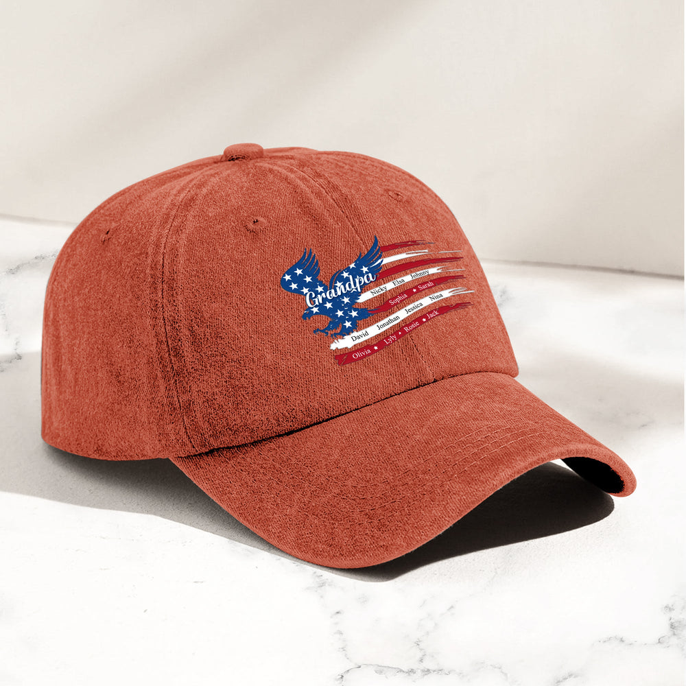 Custom Name Kids, American Flag, Father's Day Gift For Grandpa, Dad - Personalized Cap