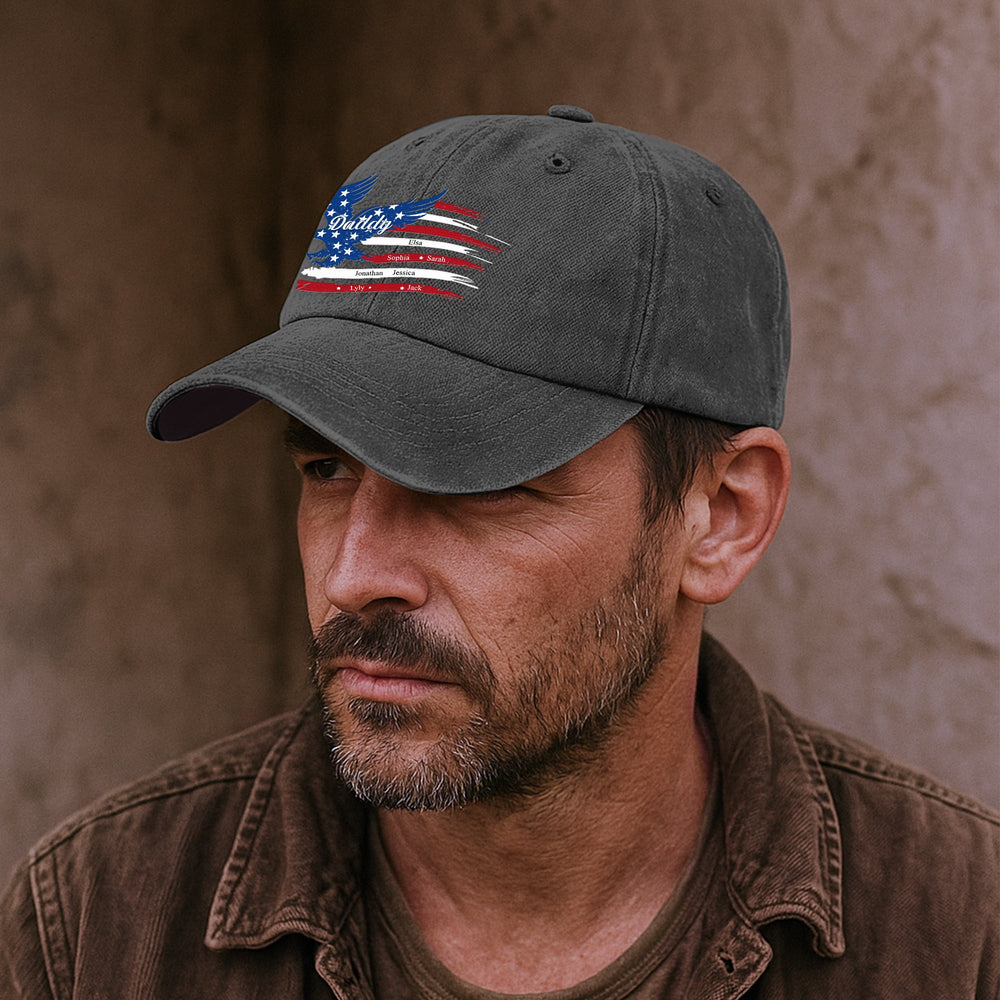 Custom Name Kids, American Flag, Father's Day Gift For Grandpa, Dad - Personalized Cap