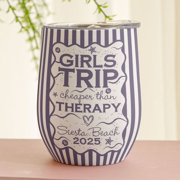 Custom Name & Location For Family Trip Girls Trip Vacations - Personalized Wine Tumbler