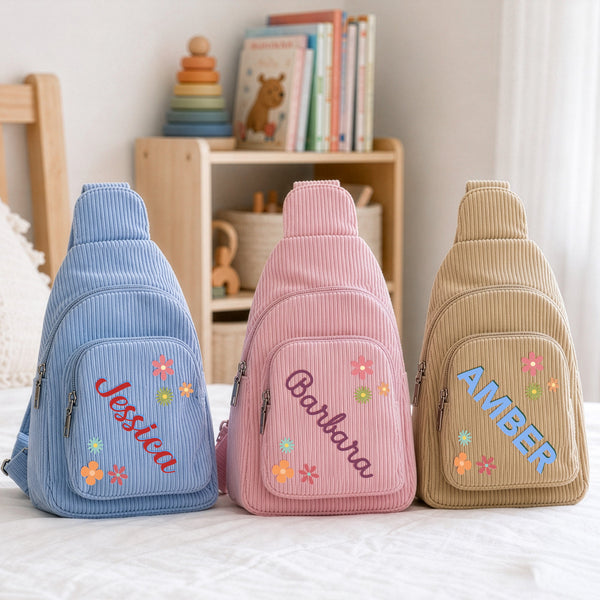 Personalized Name Monogram Corduroy Sling Bag for Kids