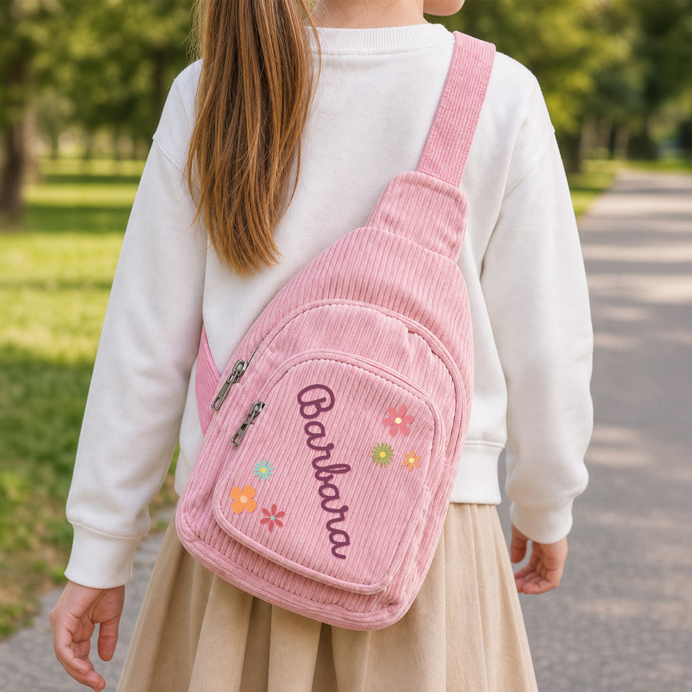 Personalized Name Monogram Corduroy Sling Bag for Kids