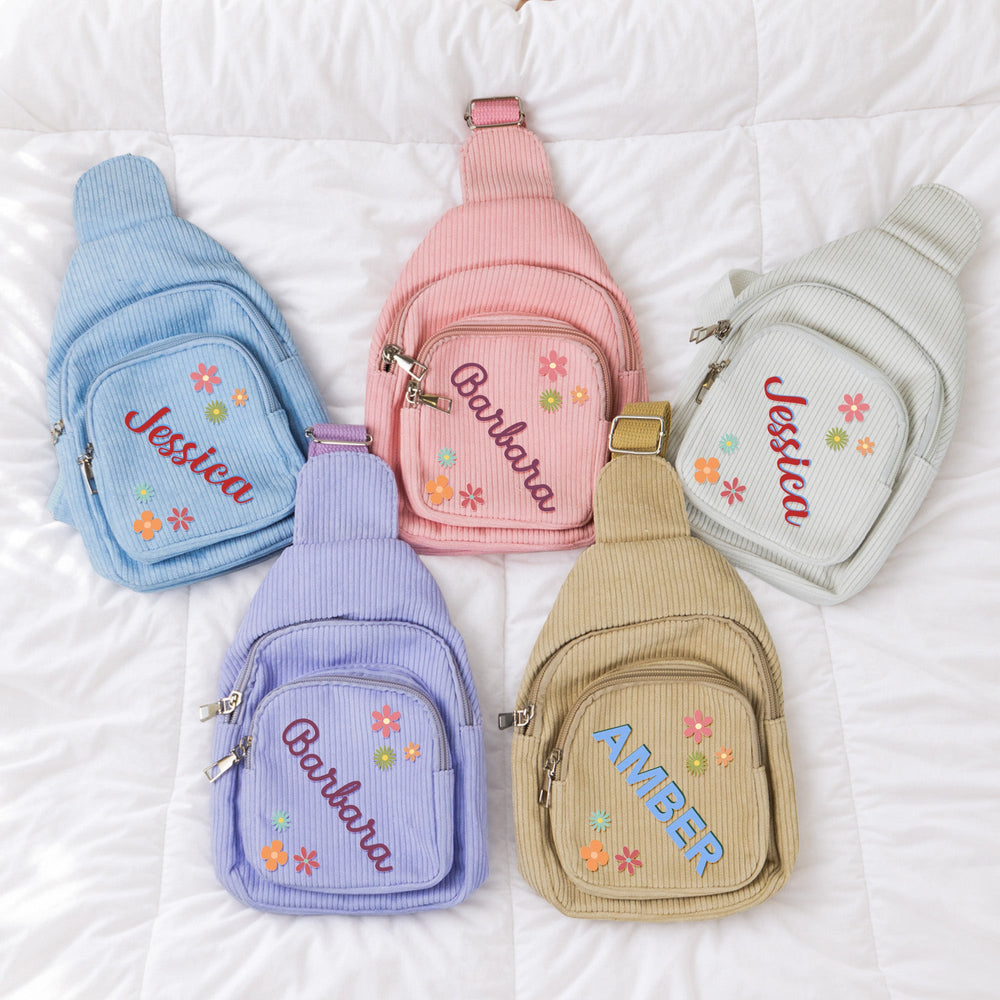 Personalized Name Monogram Corduroy Sling Bag for Kids