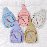 Personalized Name Monogram Corduroy Sling Bag for Kids