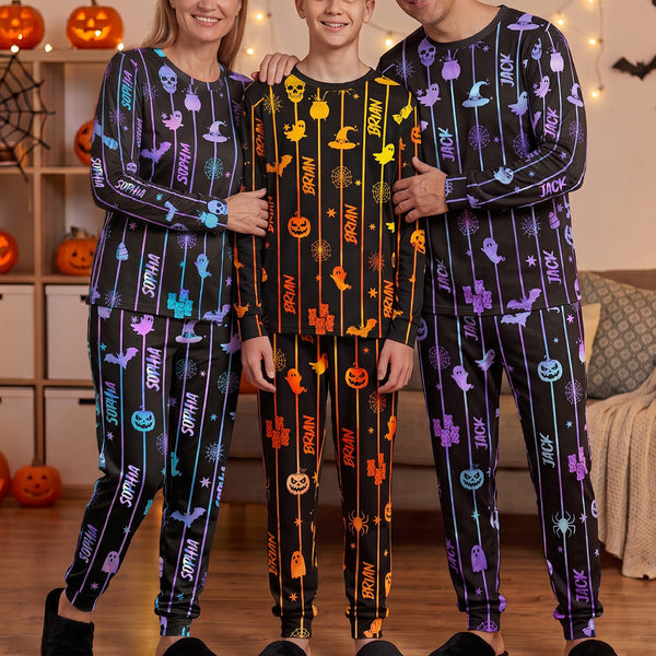 Personalized Halloween Pajama Pants - Custom Name Matching Family Outfits