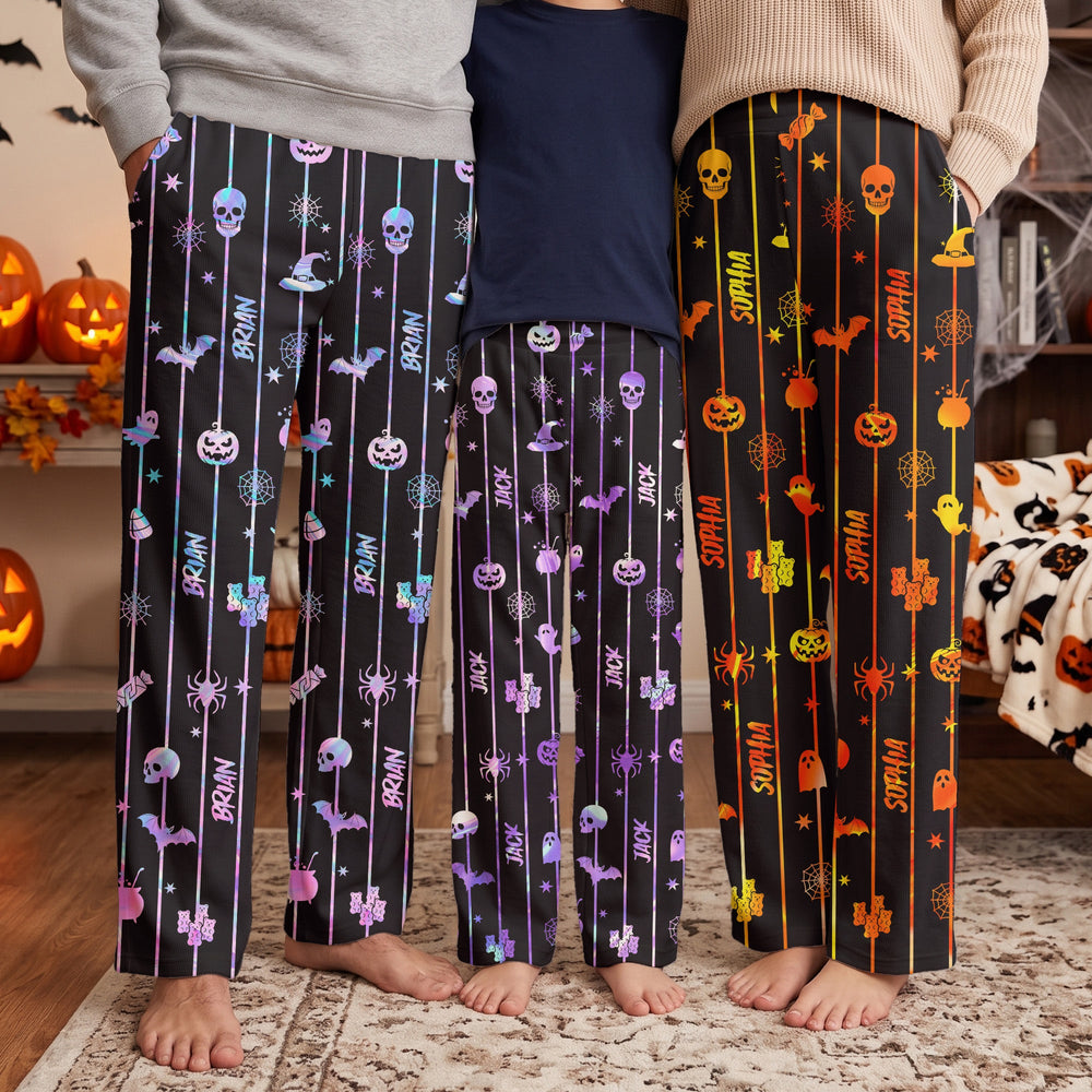 Custom Name Spooky Halloween Family Lounge Pants - Personalized Pajamas