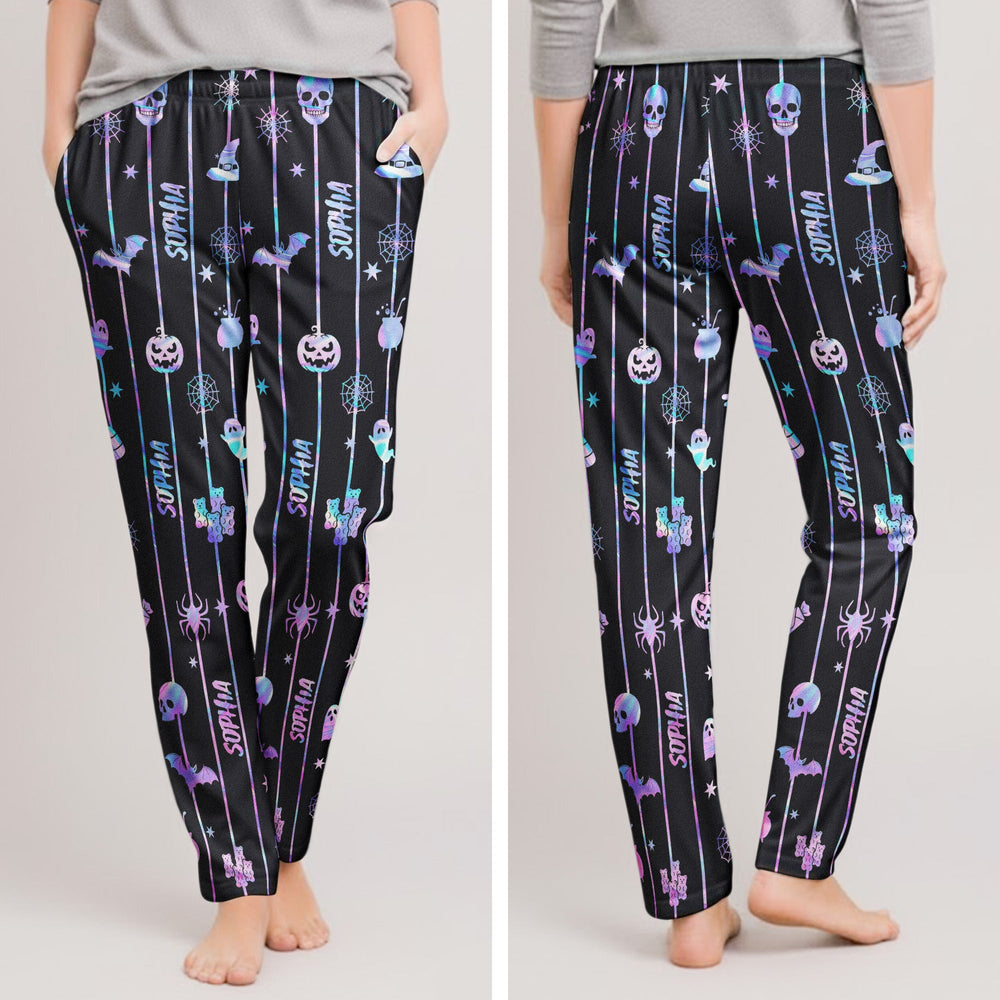 Custom Name Spooky Halloween Family Lounge Pants - Personalized Pajamas