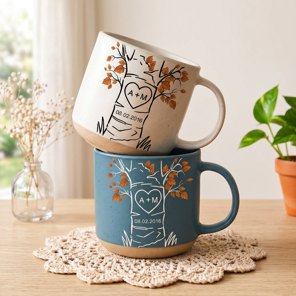 Personalized Love Tree Ceramic Mug - Custom Initials Anniversary Gift for Couples