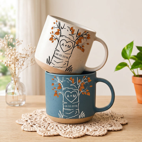 Personalized Love Tree Ceramic Mug - Custom Initials Anniversary Gift for Couples