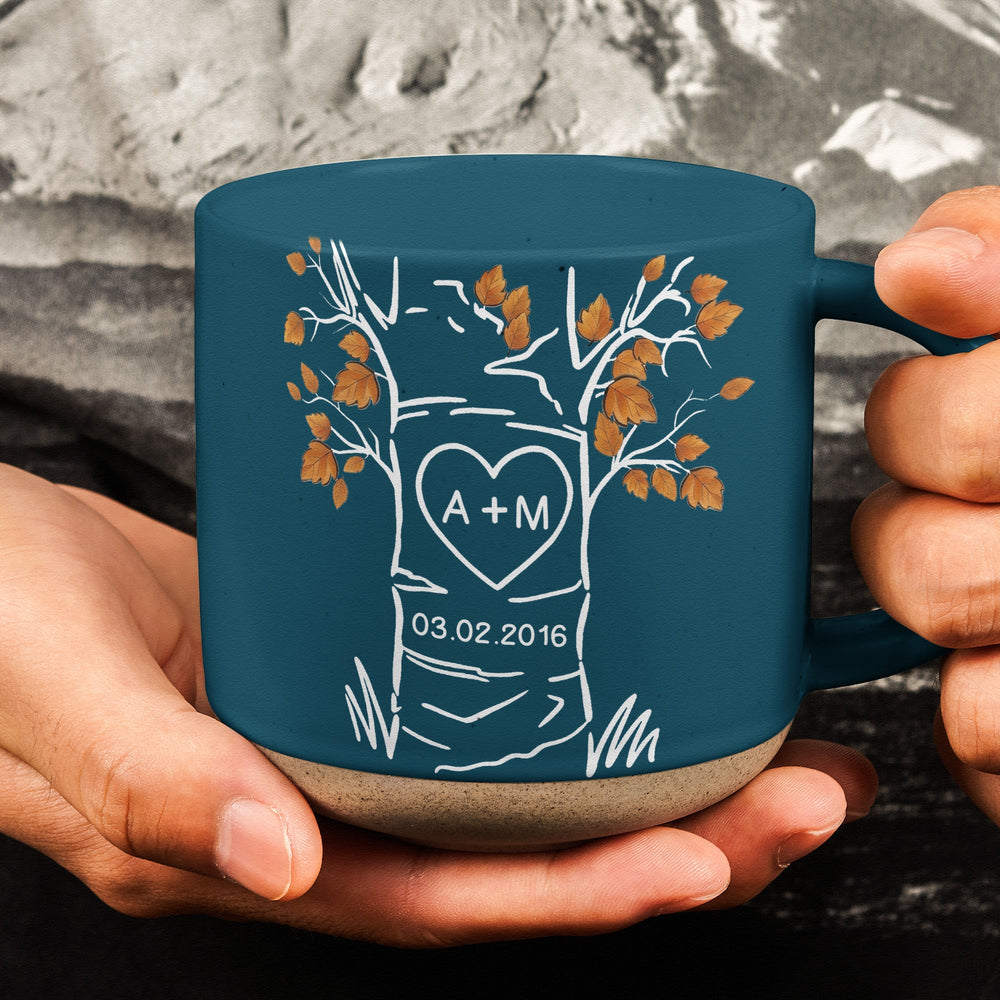 Personalized Love Tree Ceramic Mug - Custom Initials Anniversary Gift for Couples