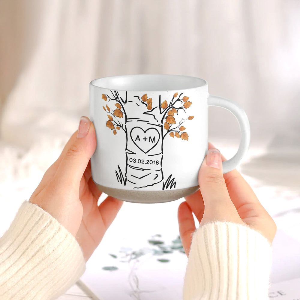 Personalized Love Tree Ceramic Mug - Custom Initials Anniversary Gift for Couples