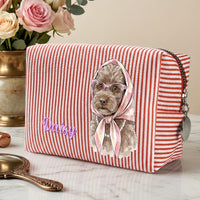 Custom Pet & Name Colorful Stripes Bag - Personalized Makeup Bag