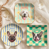 Personalized Pet Photo Ceramic Jewelry Dish - Custom Vintage Trinket Tray Gift for Dog Mom Cat Mom