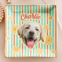 Personalized Pet Photo Ceramic Jewelry Dish - Custom Vintage Trinket Tray Gift for Dog Mom Cat Mom