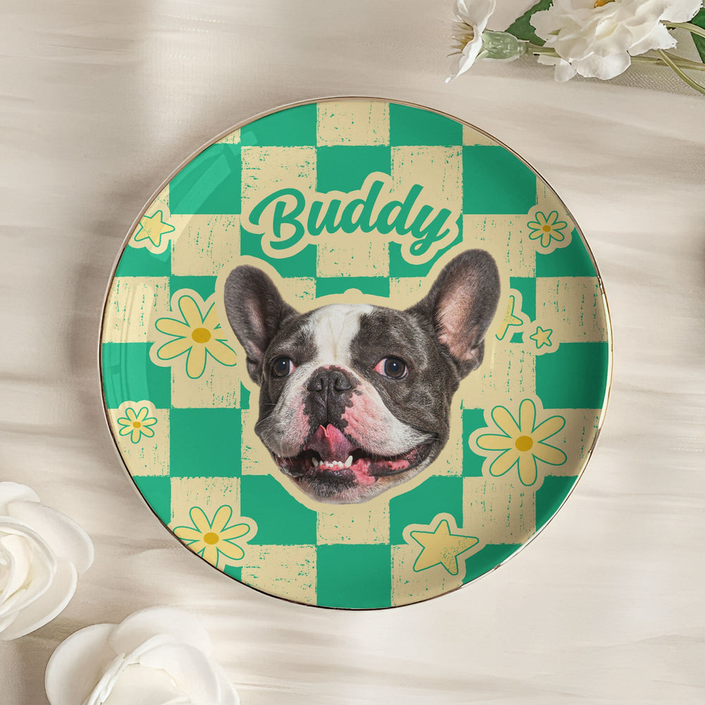 Personalized Pet Photo Ceramic Jewelry Dish - Custom Vintage Trinket Tray Gift for Dog Mom Cat Mom