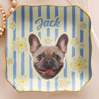 Personalized Pet Photo Ceramic Jewelry Dish - Custom Vintage Trinket Tray Gift for Dog Mom Cat Mom