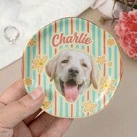 Personalized Pet Photo Ceramic Jewelry Dish - Custom Vintage Trinket Tray Gift for Dog Mom Cat Mom