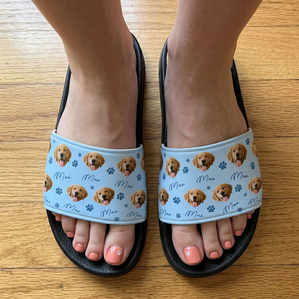 Custom Pet Photo With Name & Paw Print - Personalized Sandals | Pet Lover Gift