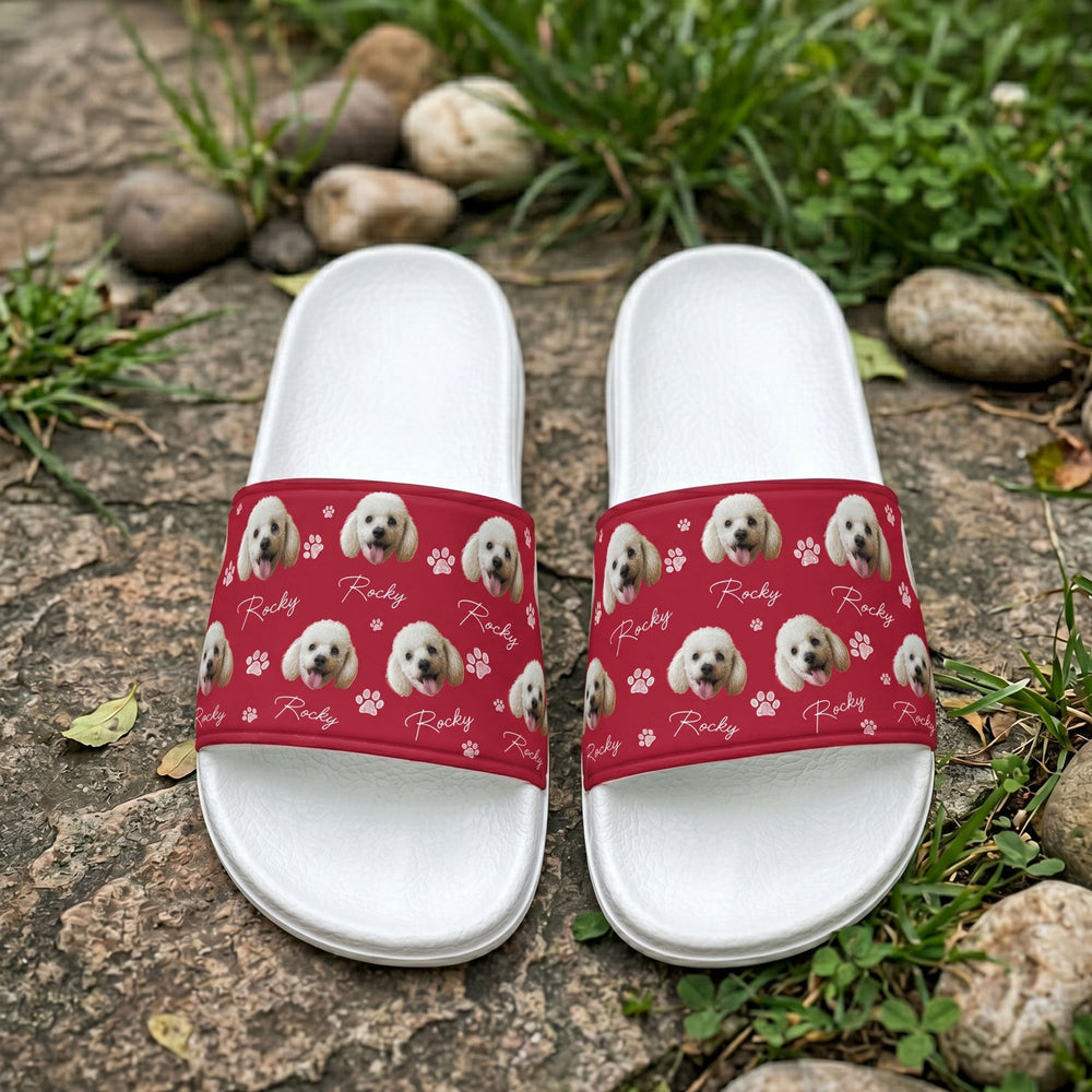 Custom Pet Photo With Name & Paw Print - Personalized Sandals | Pet Lover Gift