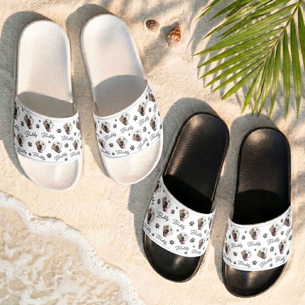 Custom Pet Photo With Name & Paw Print - Personalized Sandals | Pet Lover Gift