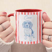 Custom Pet Portraied Sketch Line Art Striped Pattern - Personalized Mug