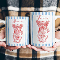 Custom Pet Portraied Sketch Line Art Striped Pattern - Personalized Mug