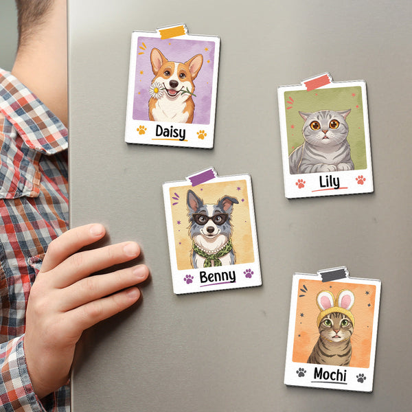 Personalized Colorful Cartoon Pet Portrait Acrylic Magnet – Custom Photo Cat & Dog Gift