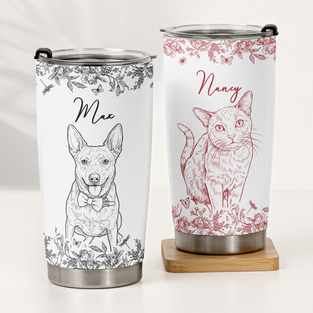 Custom Pet Portrait Cup Gift For Dog Lover, Cat Lover - Personalized Tumbler Cup