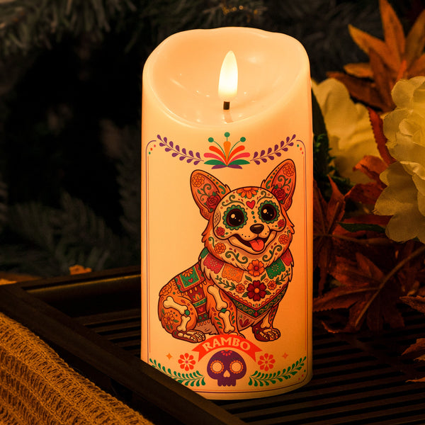 Custom Pet Portrait Day Of The Dead Mexican Hispanic Style - Personalized Candles