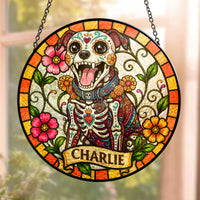 Custom Pet Portrait Day Of The Dead Style - Personalized Window Hanging Suncatcher