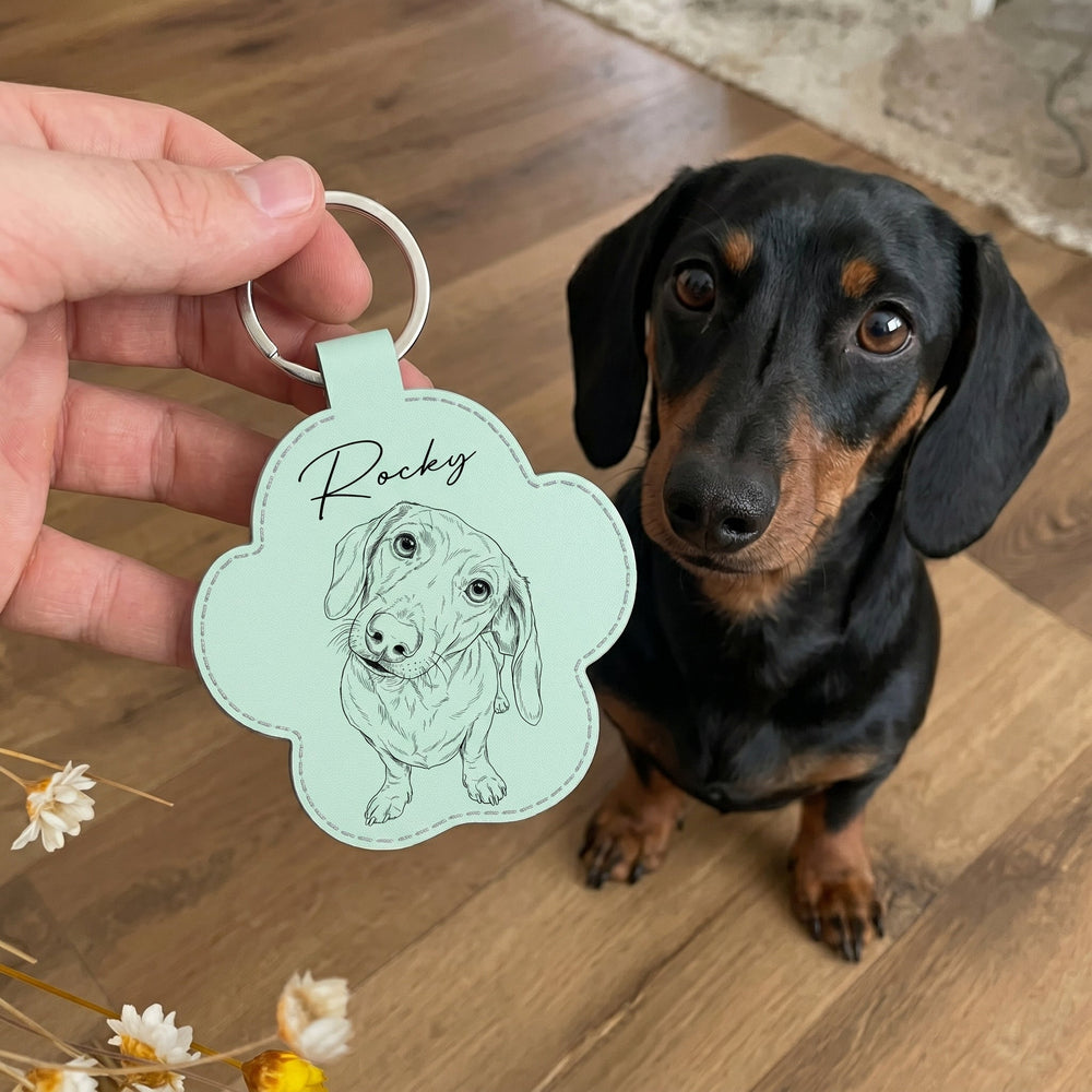 Custom Pet Portrait Gift For Dog Lover, Cat Lover Sketch Style - Personalized Keychain