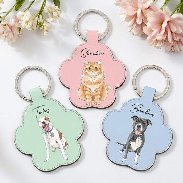 Custom Pet Portrait Gift For Dog Lover, Cat Lover Watercolor - Personalized Keychain