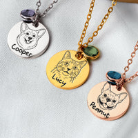 Custom Pet Portrait Line Art Memorial Gift For Dog Mom, Cat Mom - Personalized Necklace