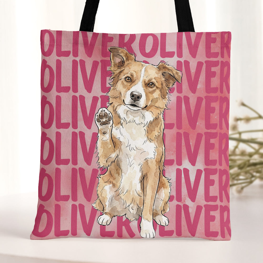 Custom Pet Portrait & Name Watercolor Style - Personalized Tote Bag