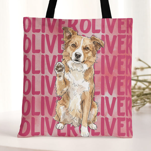 Custom Pet Portrait & Name Watercolor Style - Personalized Tote Bag