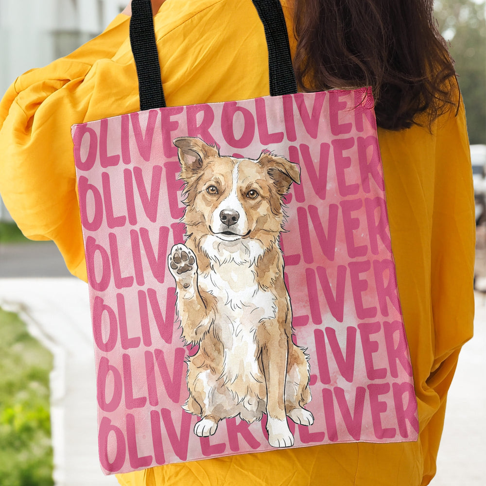Custom Pet Portrait & Name Watercolor Style - Personalized Tote Bag