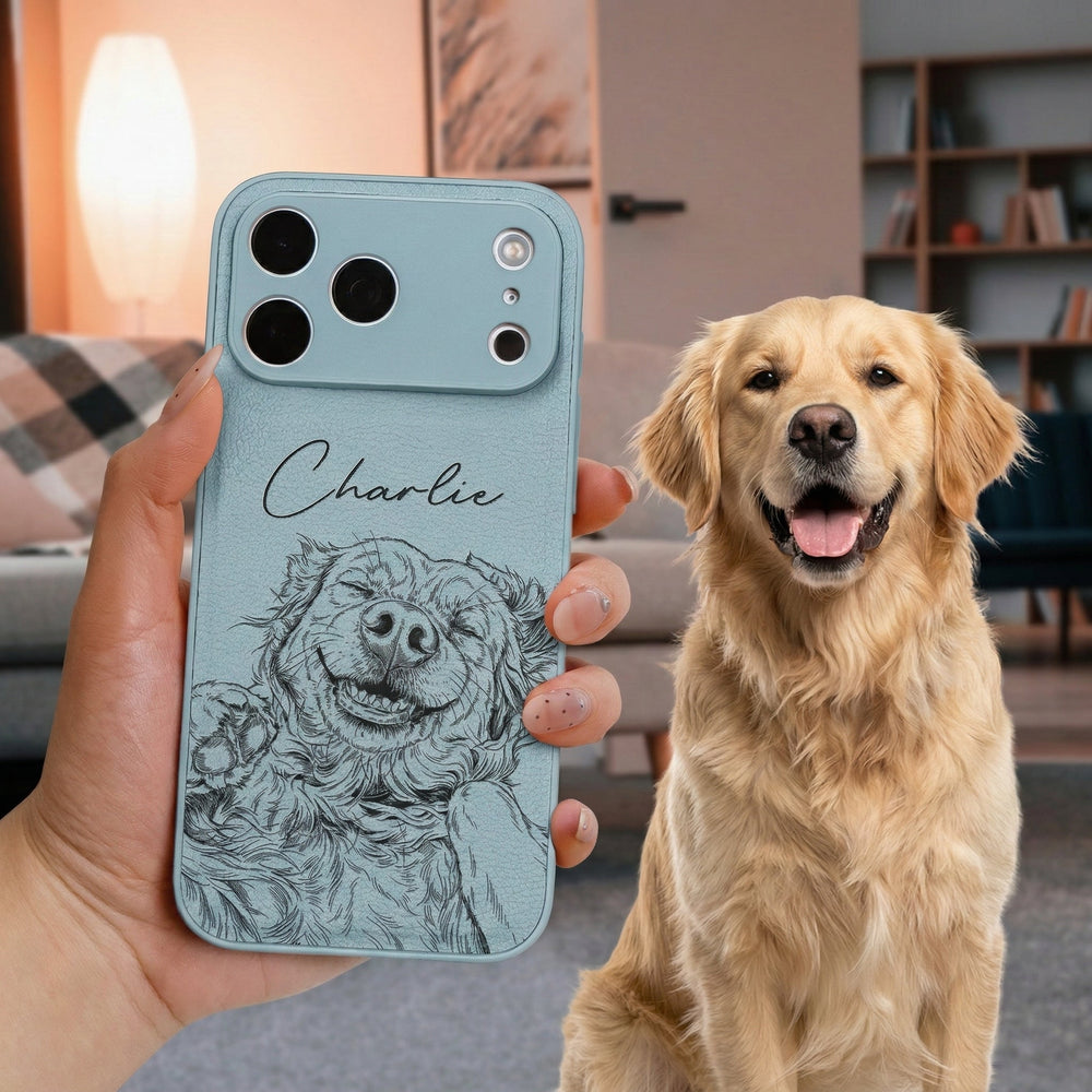Custom Pet Portrait - Personalized Leather Phone Case