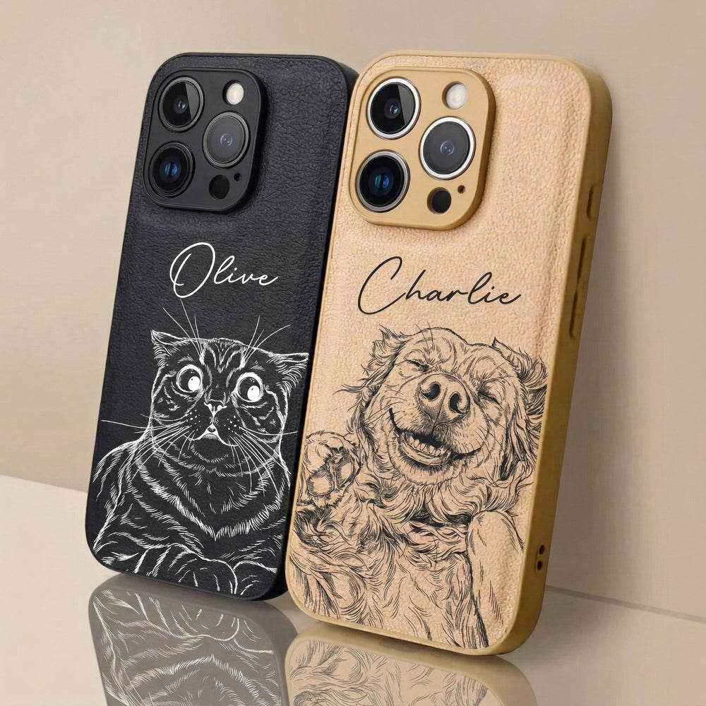 Custom Pet Portrait - Personalized Leather Phone Case