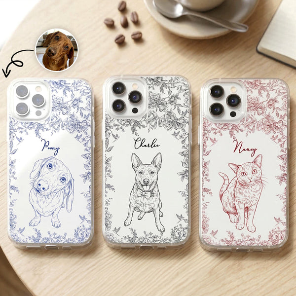 Custom Pet Portrait Phone Case For Dog Lover, Cat Lover - Personalized Phone Case