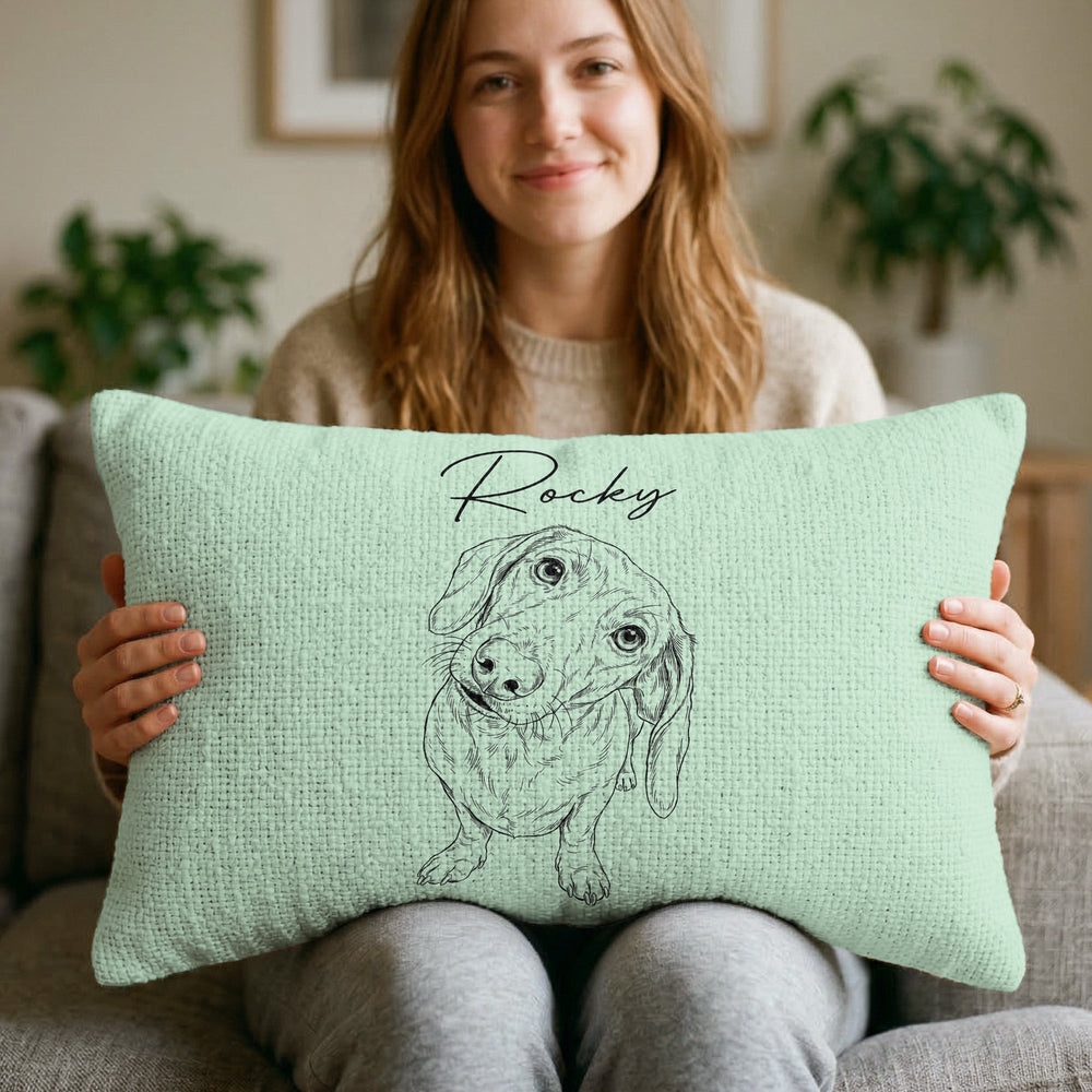 Custom Pet Portrait Sketch Line Art Gift For Dog Lover, Cat Lover - Personalized Pillow
