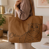 Custom Pet Portrait Sketch Line Art Gift For Dog Mom, Cat Mom - Personalized Tote Bag