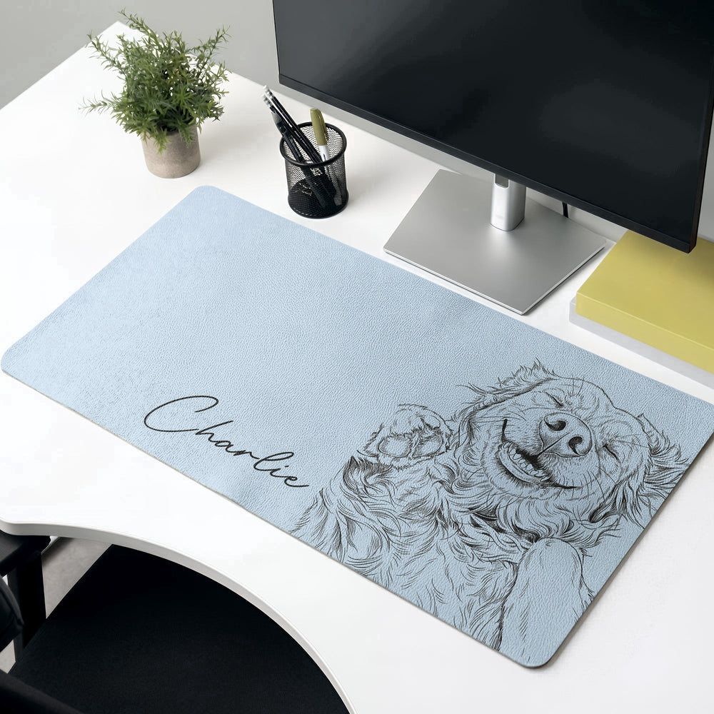 Custom Pet Portrait Sketch Line Art Gift For Pet Lovers - Personalized Desk Mat