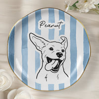 Custom Pet Portrait Sketch Line Art Striped Pattern - Personalized Jewelry Dish