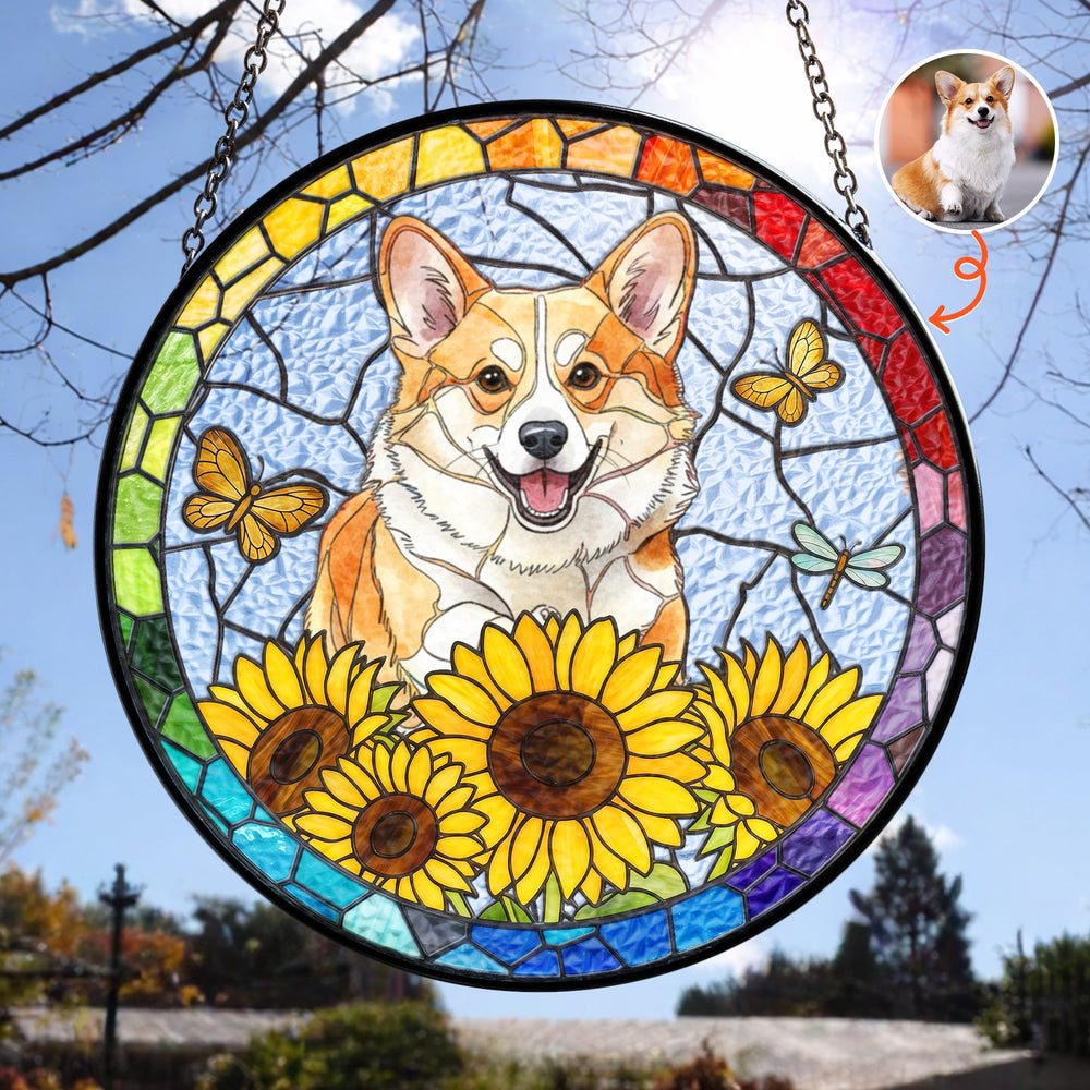 Custom Pet Portrait Stained Glass - Personalized Window Hanging Suncatcher