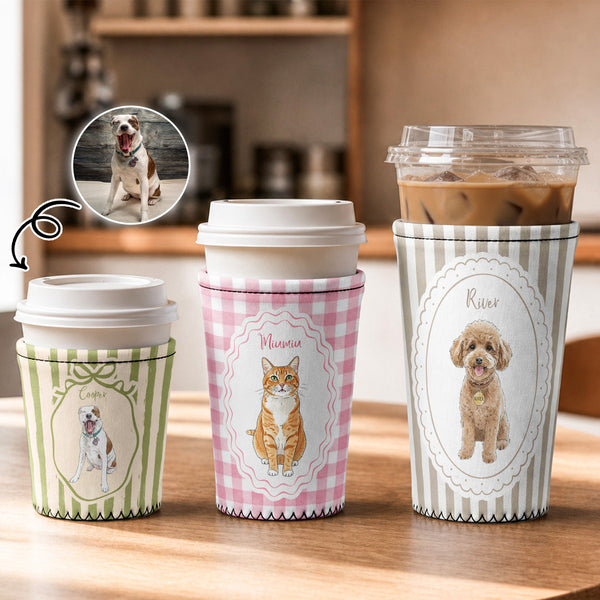Custom Watercolor Pet Portrait Personalized Iced Coffee Sleeve